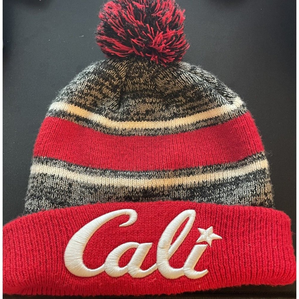 Cali Red Gray White Beanie Pre Owned